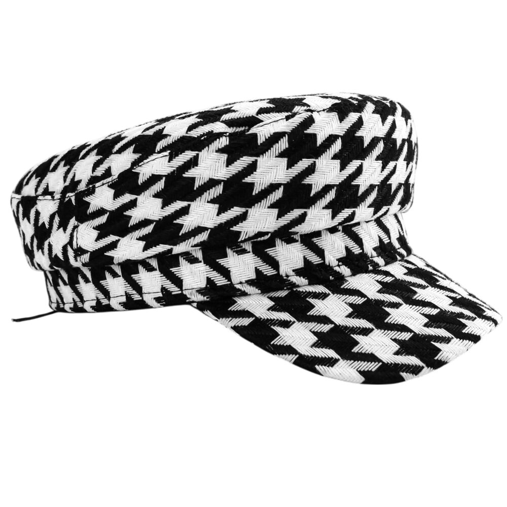 3868 Houndstooth Pattern Hat Chic Fiddler Cap – Fashionable Plaid Beret